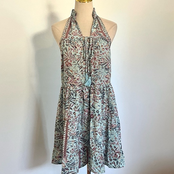 Anthropologie Paani Mint Metallic Foil Halter Trapeze Boho Resort Dress Size M - Picture 2 of 9